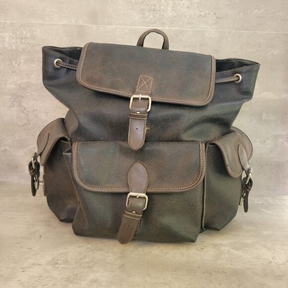 Vintage GAP 90s Y2K Oversized Faux Leather Backpack Clasp Drawstring Buckle - Picture 1 of 14